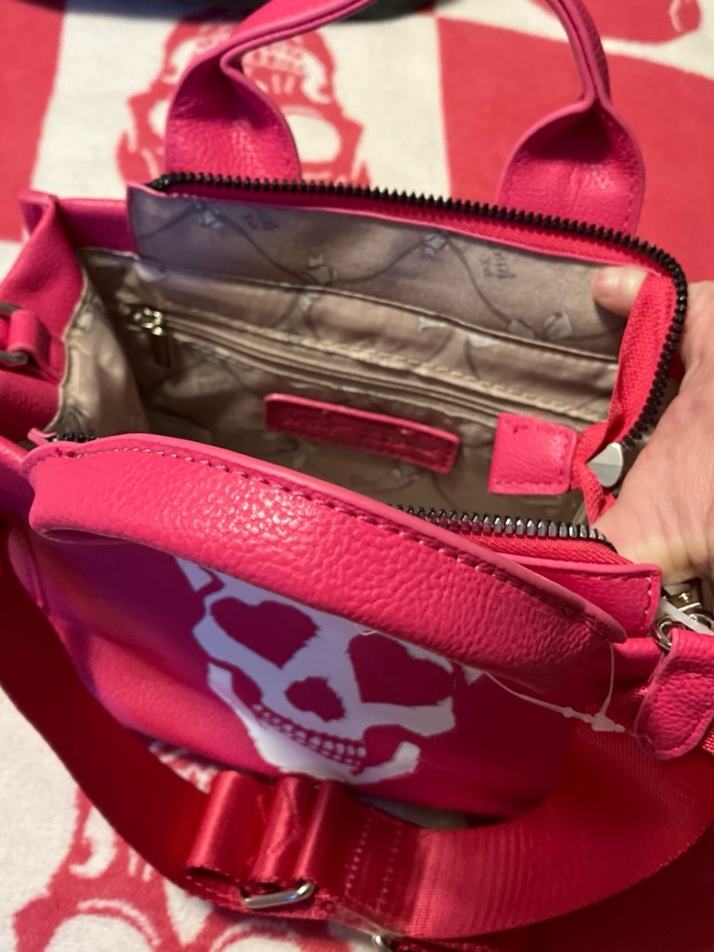 Betsey Johnson Hot Pink Mini Tote with White Skull - Picture 2 of 2